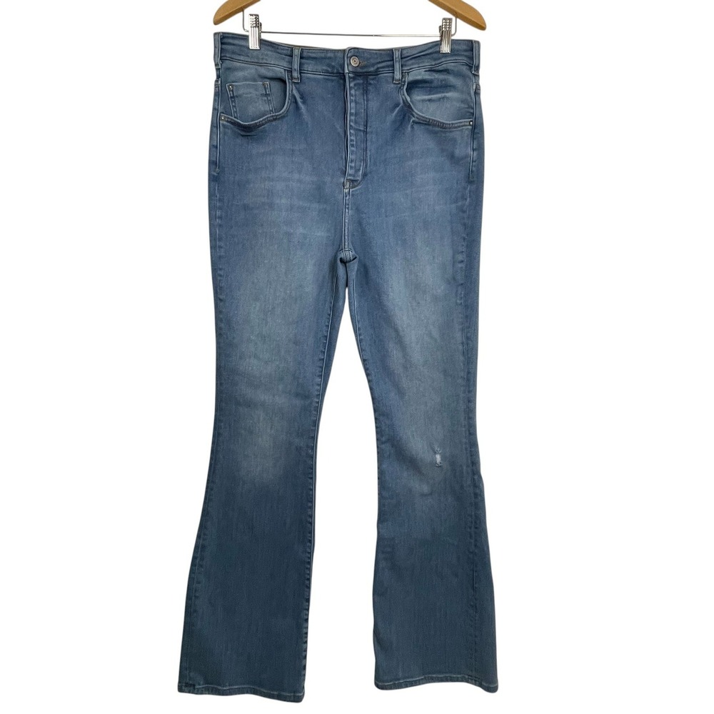 Pilcro Anthropologie Bootcut Jeans 33 Tall Button Fly Medium Wash Stretch Denim